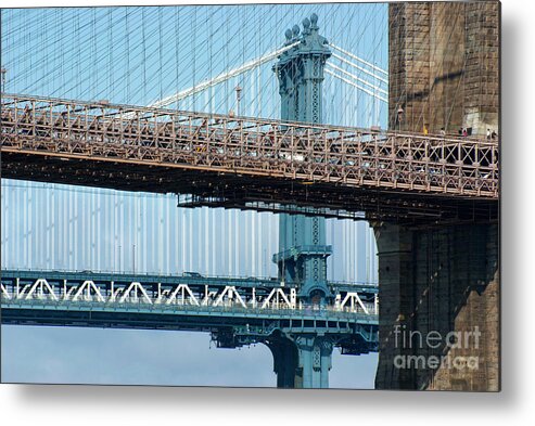 New York Metal Print featuring the photograph New York Suspension Bridges by Mark Williamson/science Photo Library