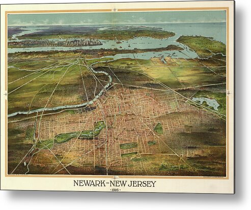 Birds-eye Metal Print featuring the painting Newark, New Jersey 1916 by Unknown