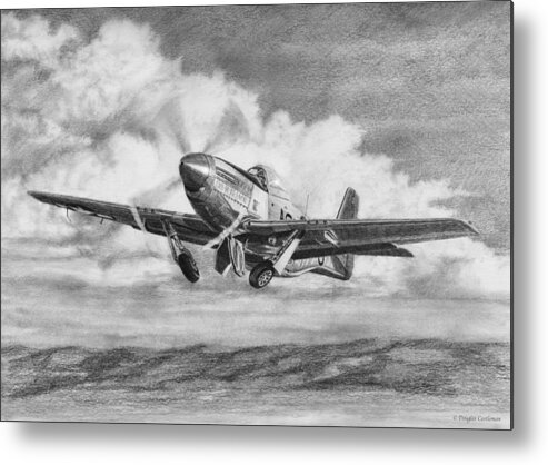 Aviation Metal Print featuring the drawing North American P-51 Mustang Takeoff by Douglas Castleman