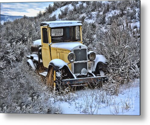 Vintage Metal Print featuring the photograph Old Yellow Truck by Vivian Martin