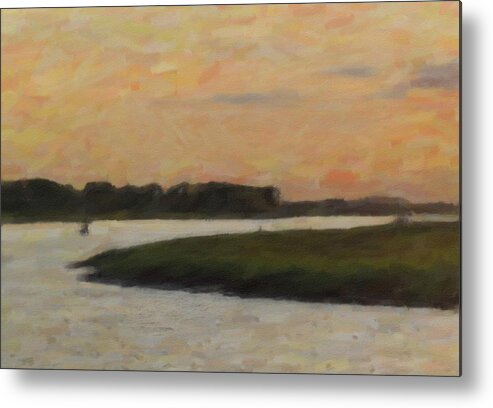 Bald Head Island Beach Metal Print featuring the photograph Orange Sunset At Southport 2 by Cathy Lindsey