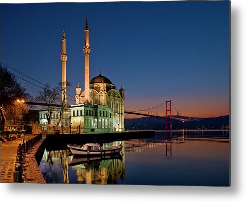 Istanbul Metal Print featuring the photograph Ortakoy Mosque Looking Towards The by Izzet Keribar