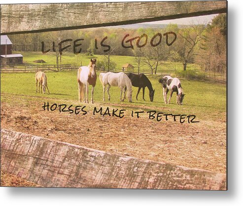 Barn Metal Print featuring the photograph PASTURE FRIENDS quote by Dressage Design