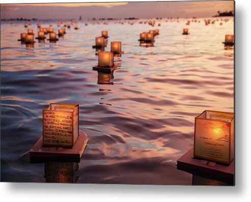 Tranquility Metal Print featuring the photograph Peaceful Japanese Floating Lanterns by Julie Thurston
