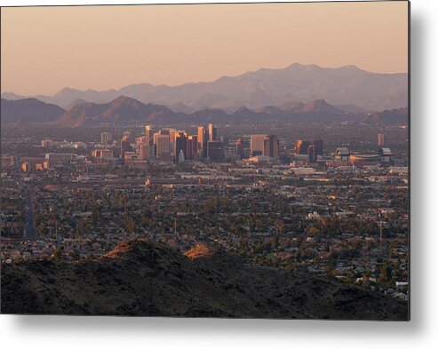 Downtown District Metal Print featuring the photograph Phoenix Skyline At Sunset by Davel5957