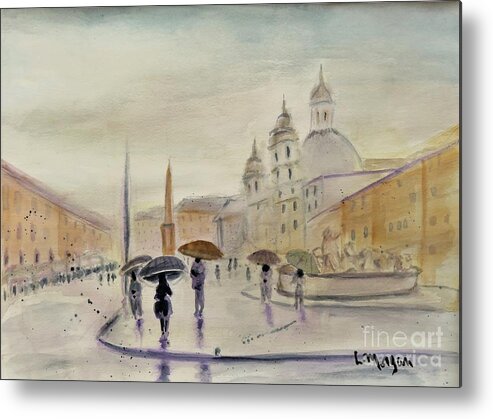 Rome Metal Print featuring the painting Piazza Navona Roma by Laurie Morgan