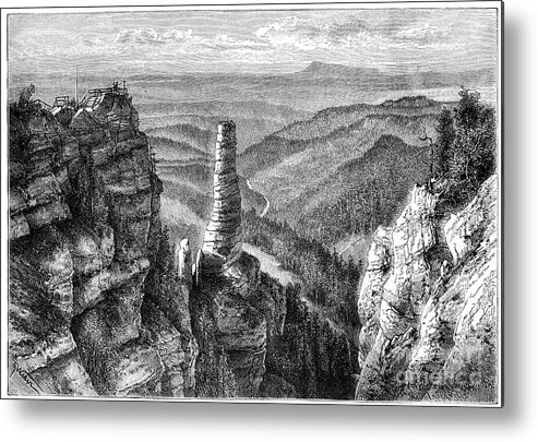 Engraving Metal Print featuring the drawing Prebischer Kogel, In Saxon Switzerland by Print Collector