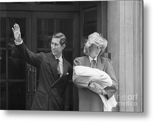1980-1989 Metal Print featuring the photograph Prince Charles And Diana With Newborn by Bettmann