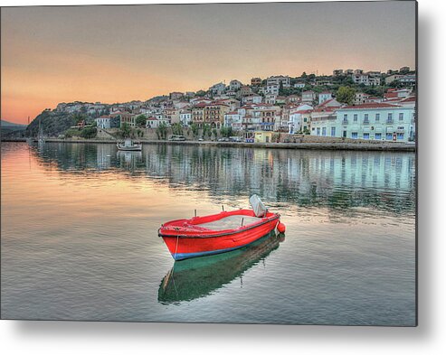 Tranquility Metal Print featuring the photograph Pylos Harbor At Sunset by Alexandros Photos