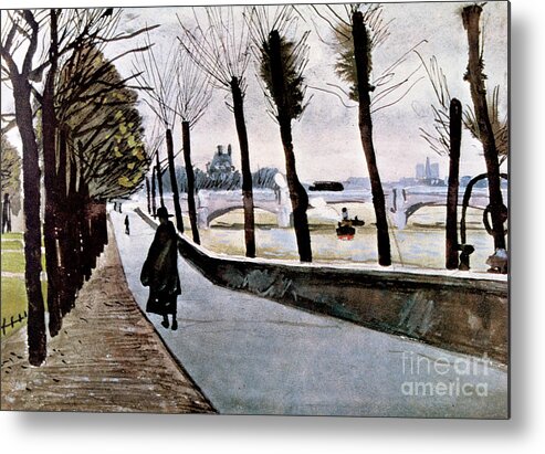 Oil Painting Metal Print featuring the drawing Quai Du Louvre by Print Collector