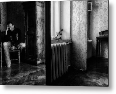 Portrait Metal Print featuring the photograph "search Sound (self-portrait)" by Key Gross