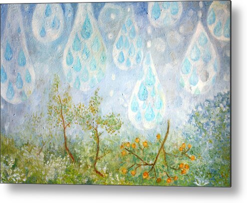 Rainy-day Metal Print featuring the painting Rainy day by Elzbieta Goszczycka