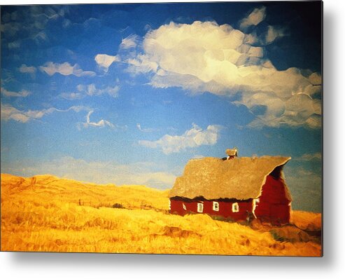 Scenics Metal Print featuring the photograph Red Barn And Wheat Field, Idaho, Usa by Darrell Gulin