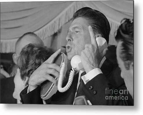 People Metal Print featuring the photograph Ronald Reagan On The Telephone by Bettmann