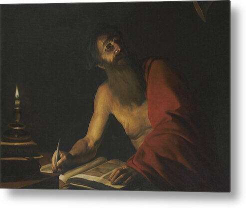 17th Century Art Metal Print featuring the painting Saint Jerome Reading by Candlelight by Trophime Bigot