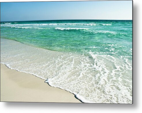 Water's Edge Metal Print featuring the photograph Sandy Beach With Tide Rolling In by Bentrussell