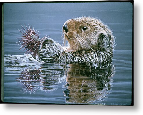 A Sea Otter Swimming With An Urchin
Water Scenes Metal Print featuring the painting Sea Otter With Urchin by Ron Parker