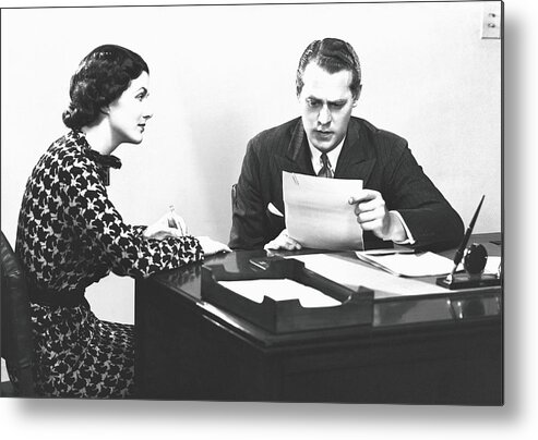 Corporate Business Metal Print featuring the photograph Secretary Assisting Businessman Reading by George Marks