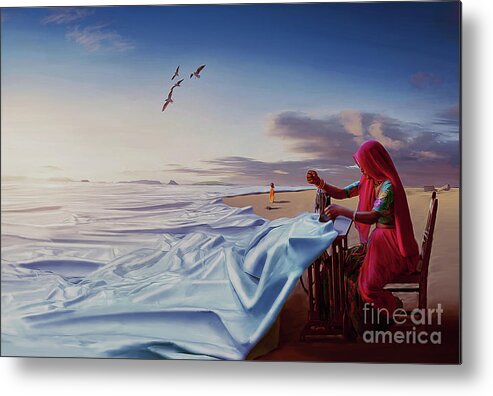 Surreal Metal Print featuring the painting Sewing Sea by Gull G