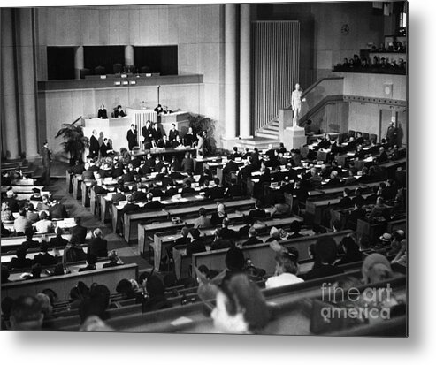 People Metal Print featuring the photograph Signing On Geneva Conventions Of War by Bettmann