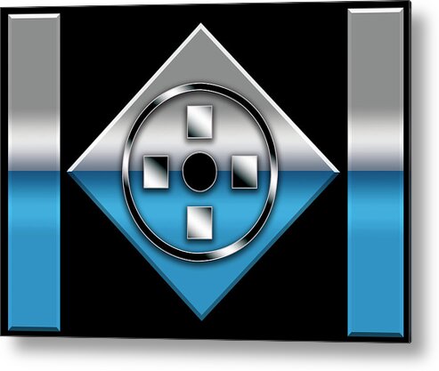 Silver Metal Print featuring the digital art Silver and Blue on Black Wide 2 by Chuck Staley