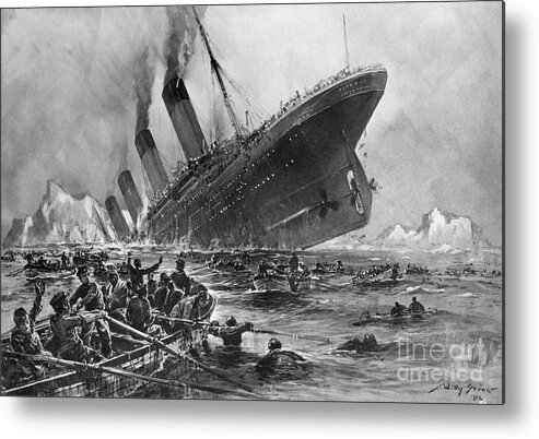 Artist Metal Print featuring the photograph Sinking Of The Titanic By Willy Stoewer by Bettmann