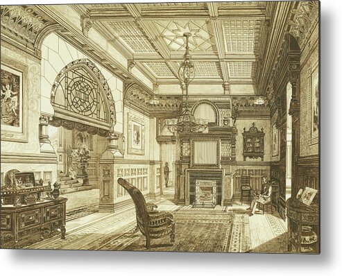 Benjamin Linfoot Metal Print featuring the drawing Sitting Room of Bardwold, Merion PA by Benjamin Linfoot