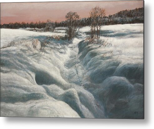 Hans Saele Metal Print featuring the painting Snow Covered Stream by Hans Egil Saele