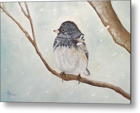 Junco Metal Print featuring the painting Snowbird In The Blizzard by Angeles M Pomata