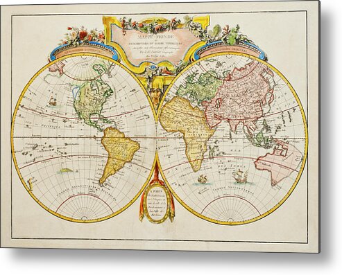 Guidance Metal Print featuring the photograph Studio Shot Of Antique World Map by Tetra Images