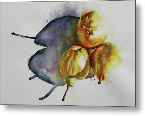 Face Masks Metal Print featuring the painting Sunkissed Pears by Tracy Male