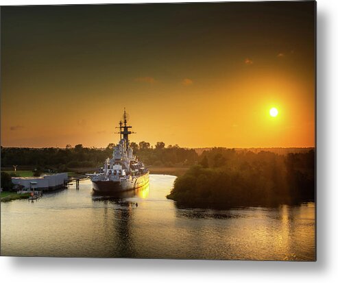Bb-55 Metal Print featuring the photograph Sunset On Battleship NC by Greg and Chrystal Mimbs