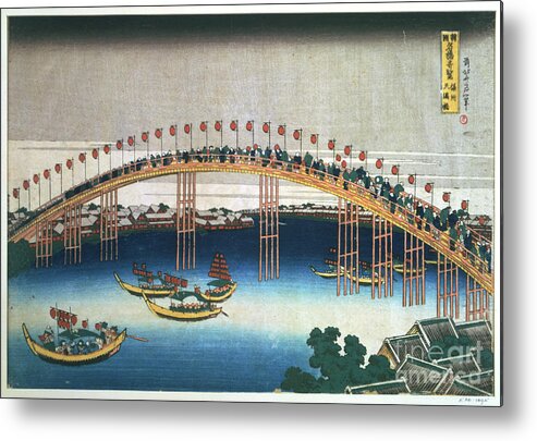 Civil Engineering Metal Print featuring the drawing Temma Bridge, Osaka, Japan, 1830 by Print Collector