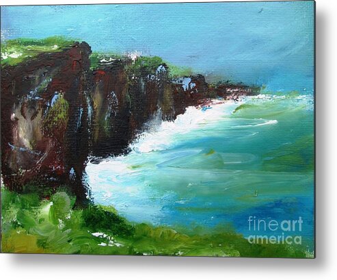 Cliffs Metal Print featuring the painting Painting Of The Cliffs Of Moher County Clare Ireland #1 by Mary Cahalan Lee - aka PIXI