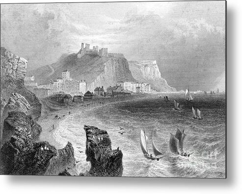 Engraving Metal Print featuring the drawing The Coastline At Hastings, East Sussex by Print Collector
