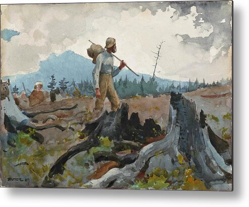 Winslow Homer Metal Print featuring the drawing The Guide and Woodsman by Winslow Homer