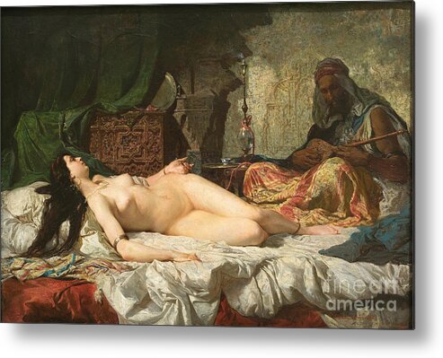 Oil Painting Metal Print featuring the drawing The Odalisque. Artist Fortuny, Marià by Heritage Images