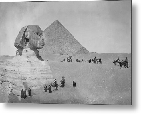 Egypt Metal Print featuring the photograph Tourists At Giza by Topical Press Agency