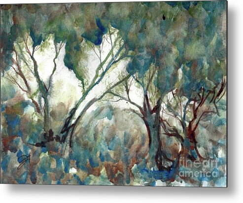Landscape Trees Louisiana Watercolor Abstract Impressionism Water Bayou Canal Blue Set Design Abstract Painting Abstract Landscape Scene Cypress Trees Swamp Louisiana Swamp Metal Print featuring the painting Tree Study by Francelle Theriot