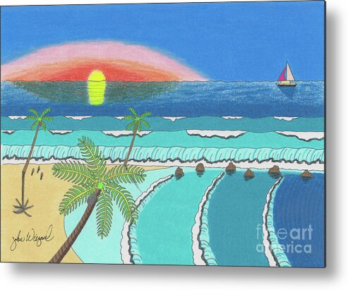 Beach Metal Print featuring the drawing Tropical Sunrise by John Wiegand