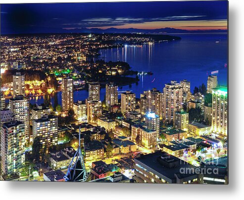 Architecture Metal Print featuring the photograph 1556 Twilight View English Bay Vancouver British Columbia Canada by Neptune - Amyn Nasser Photographer