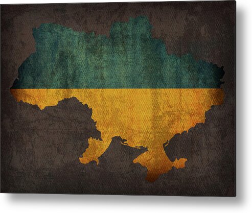 Ukraine Metal Print featuring the mixed media Ukraine Country Flag Map by Design Turnpike
