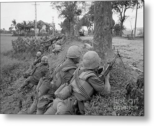 Vietnam War Metal Print featuring the photograph Us Marines Move Against Viet Cong by Bettmann
