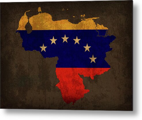 Venezuela Metal Print featuring the mixed media Venezuela Country Flag Map by Design Turnpike