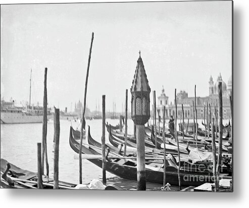 Landscape Metal Print featuring the photograph View Of The Lagoon Of Venice With Gondolas In The Foreground by 