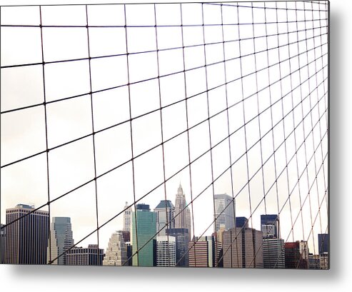 Clear Sky Metal Print featuring the photograph View To Nyc Through Brooklyn Bridge by Thomas Northcut