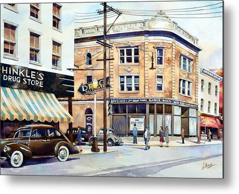 #landscape #watercolor #cityscape #fineart #painting #vintage #americana Metal Print featuring the painting Vintage Color, Hinkle's by Mick Williams