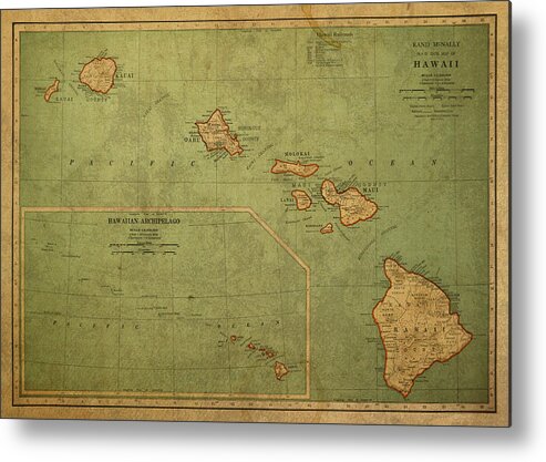 Vintage Metal Print featuring the mixed media Vintage Map of Hawaii by Design Turnpike