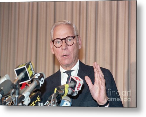 Air Pollution Metal Print featuring the photograph Warren Anderson Speaking by Bettmann