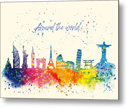 Watercolor Metal Print featuring the painting Watercolor Around the world by Vart Studio